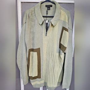 NWT sage with brown geometric design quarter zip sweater 2xl ( g5t)